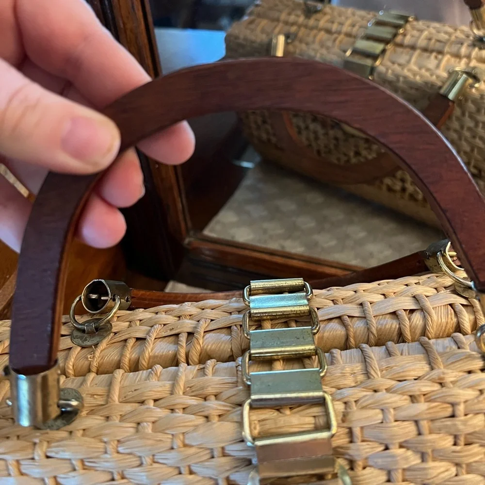 Woven Rattan Top-Handle Bag in Natural Tan